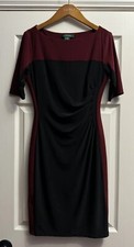 Lauren Ralph Lauren Women’s Bodycon Dress Ruched Side Burgundy/Black Sz 4