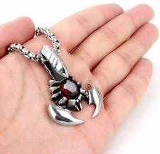 Silver Stainless Steel Fashion Stone scorpion Pendant Rolo  Necklace Large 24''