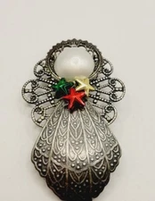  ANGEL Brooch Modernist Multi tone enamel Stars Accent Vintage Signed #1