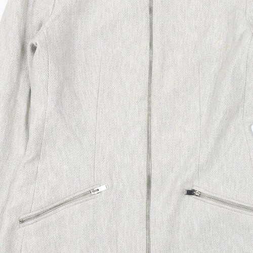 Zara Womens Grey Herringbone Overcoat Coat Size L Zip - Picture 9 of 10