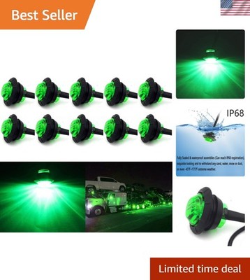 Durable 3/4 Inch Green LED Marker Lights - 10 Pack - Universal 12V Signal Lights
