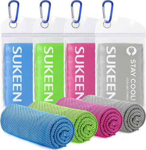 Cooling Towels 4-Pack, Soft Microfiber Neck Wraps for Sports and Fitness
