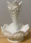 Vintage FENTON White Milk Glass Hobnail EPERGNE With One HORN EUC