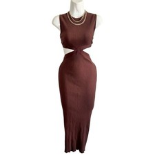 Zara Women’s Medium Brown Ribbed Cut Out Midi Bodycon Dress