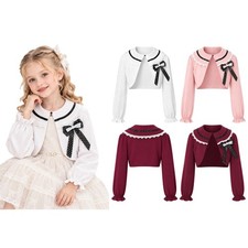 Kids Girls Cardigan Bowknot Decor Cropped Jacket Classic Style Bolero Shrug Top