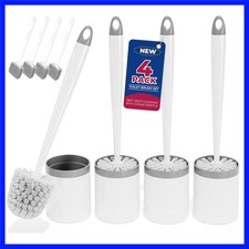 Toilet Brush and Holder Set, Compact Design, 4 Pack, White