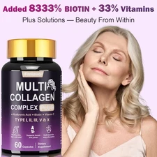 Collagen Hydrolyzed + Vitamin C Collagen Peptides - Hair Skin & Nails - 60 Caps