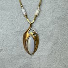 Vintage Egyptian Style Brass Ibis Stork Bird And Agate Bead Amulet Necklace