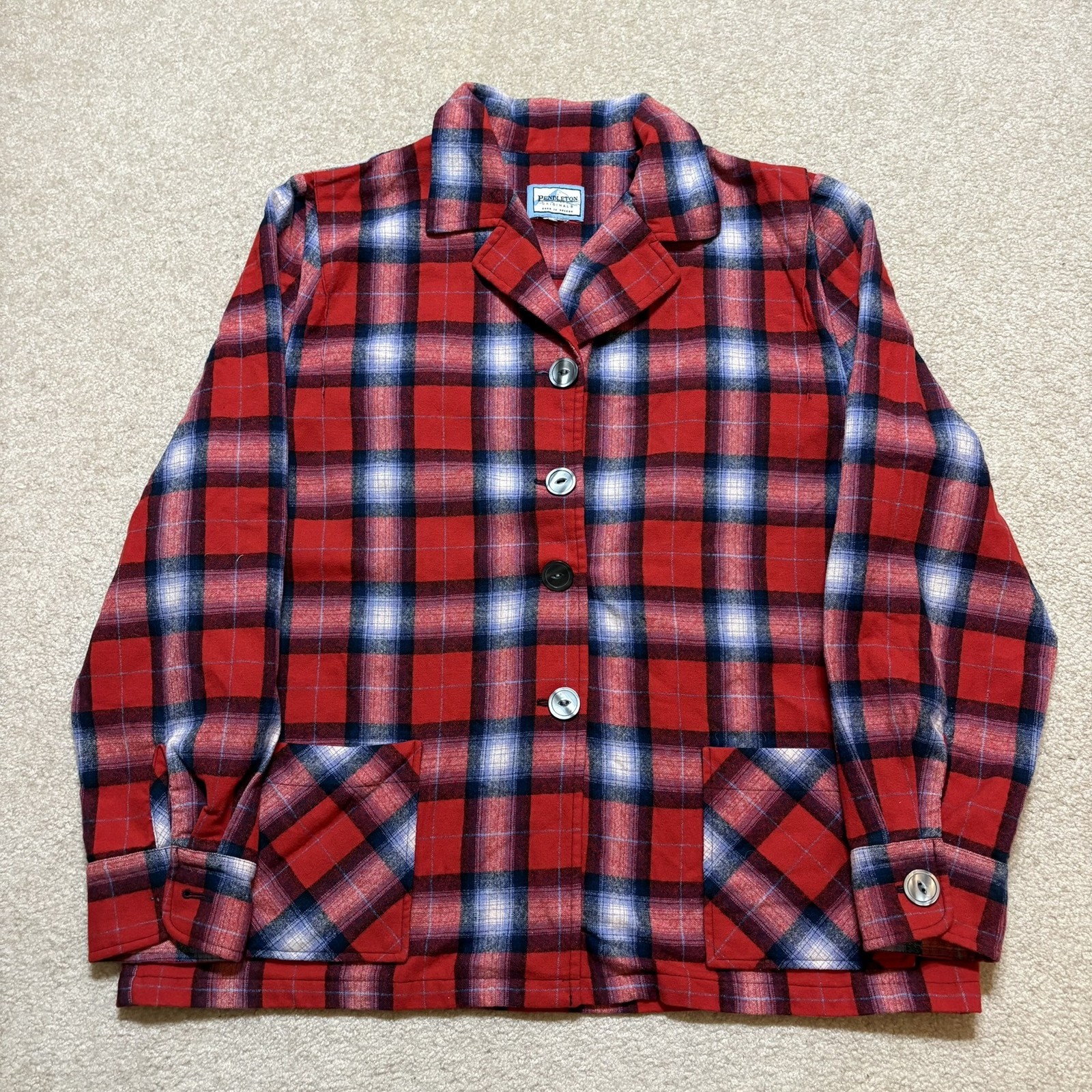 Pendleton Jacket 49er Medium Red Plaid Wool Flann… - image 1