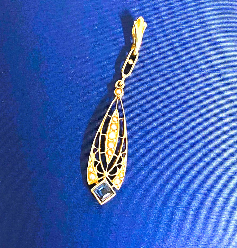 Authetic Beauty 1910 Edwardian KREMENTZ &Co PENDANT, 14k Gold, Sapphire & Pearls
