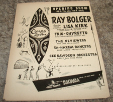 RAY BOLGER 1952 ad at the Las Vegas Congo Room ad, Scarecrow of Wizard of Oz