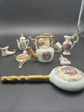 Vintage Limoges France Miniature Porcelain Tea Vanity Set La Reine Meissner Gold