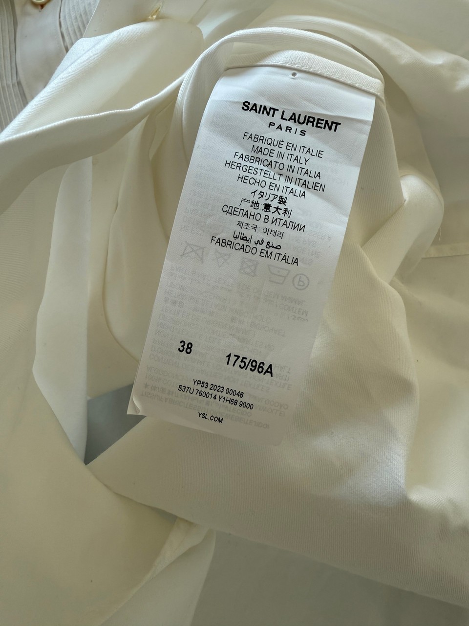 Camicia plissettata Saint Laurent scollo lavalliere in popeline di cotone