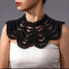 Black Bridal Cape 3-Way Shawl Pearl Choker Wedding Bolero Accessory