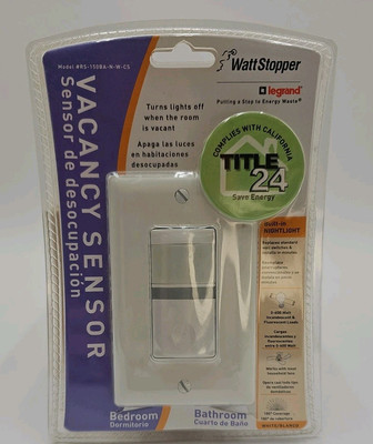 NEW Wattstopper Vacancy Sensor Switch RS-150BA-N-W-CS, 0-600W, Night Light, WH