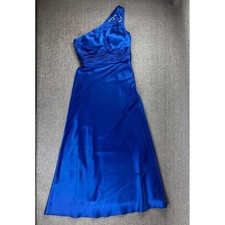 Adrianna Papell Dress Womens 8P Royal Blue One Shoulder Satin Gown Prom Formal