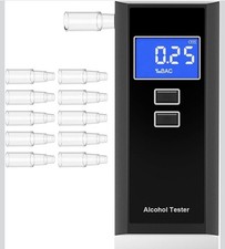 Breathalyzer Digital LCD Display - Portable Alcohol Tester with 10 Mouthpieces