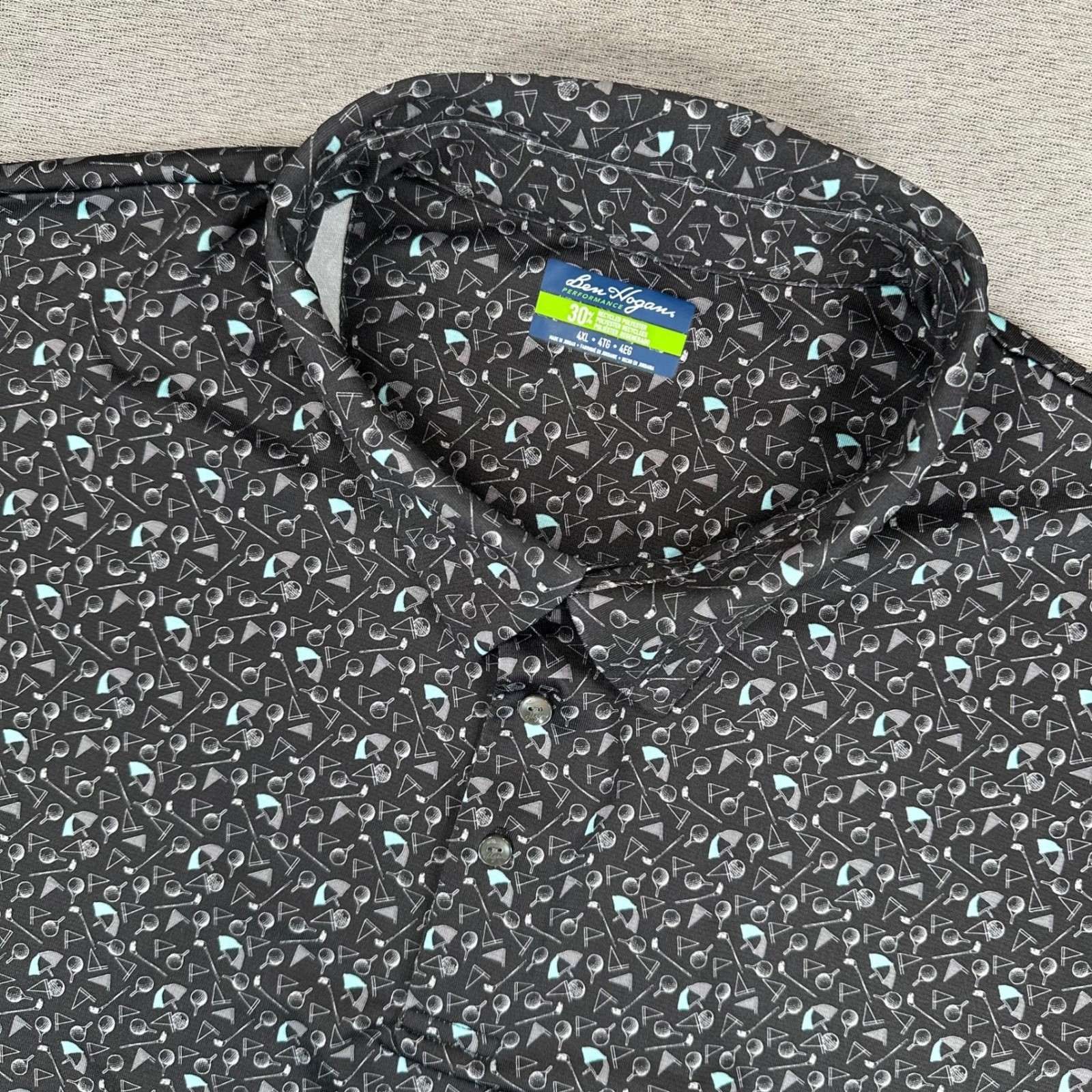 Ben Hogan Performance Golf Polo Shirt Mens 4XL Black Novelty Print Short Sleeve