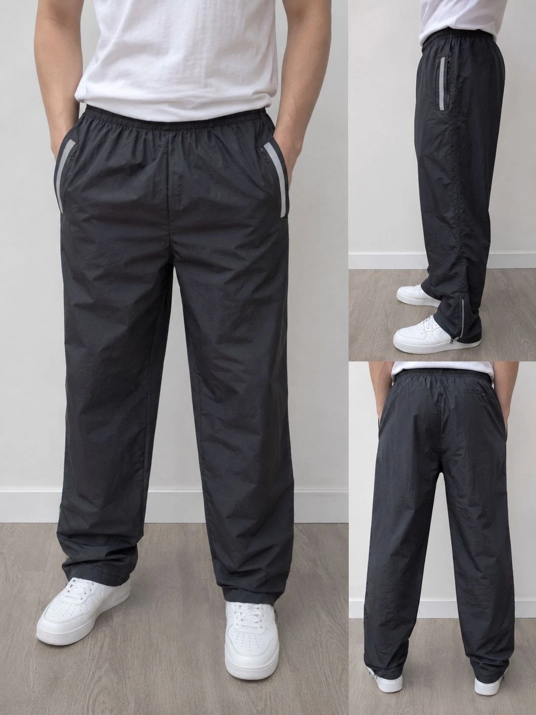 Starter Track Pants Mens L Black Grey Windbreaker Mesh Lined Ankle Zip Y2K