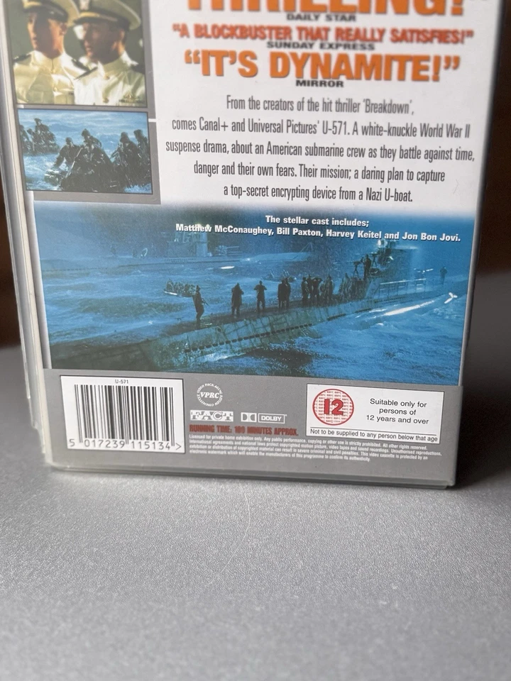 U-571 VHS Tape Movie Studio Canal Film Rated 12 Box Office Smash Untested - Image 4 of 4