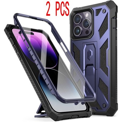 2 Cases For Apple iPhone 14 Pro Max Case ShockProof Rugged Cover w/Stand Blue