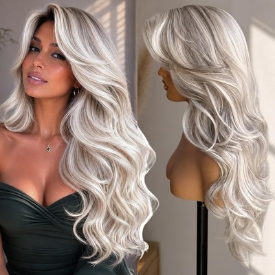 Sliver Platinum bodywave lace front wig human hair Blended