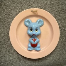 Vintage Peach/Blue Mouse Wall Hanging - Baby Kids Nursery Room