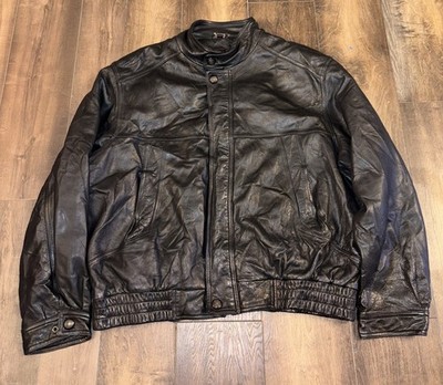 Danier Leather Thick Jacket Mens XL Black Full Zip Heavy Biker Rockabilly Canada