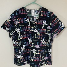 Disney Tinkerbell Laugh Smile Dance Black Scrub Top Size L