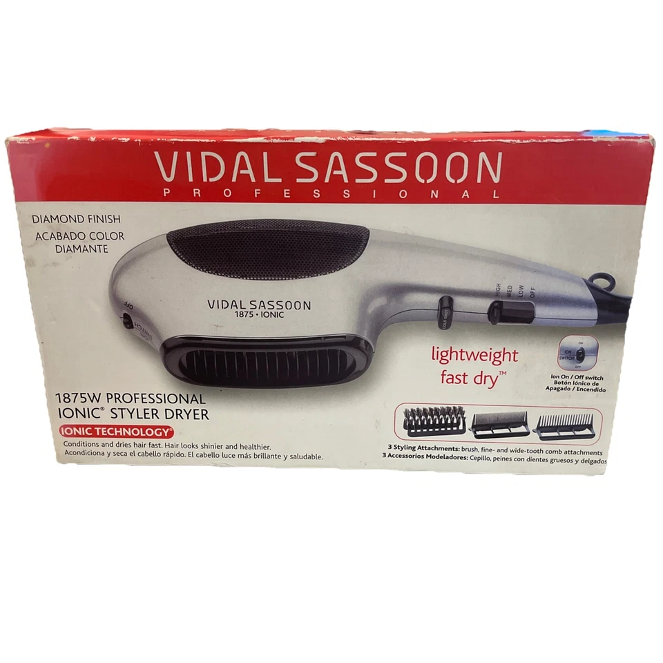 Secadora profesional de estilo iónico Vidal Sassoon 1875W VS783 negra/plateada NUEVA Foto 2 de 4