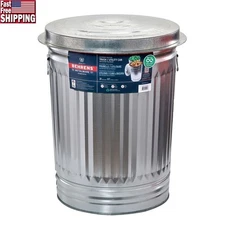 Galvanized Steel Trash Can W/ Lid Durable Handles Yard Waste Pet Food Storage US