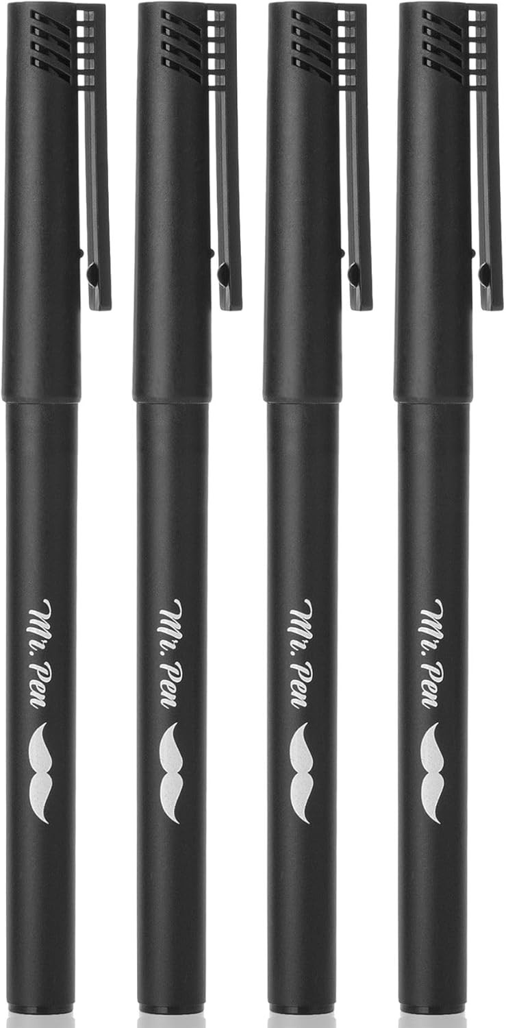 Black Fineliner Pens, 4 Pack, 0.5mm Fine Point Pens,Marker P