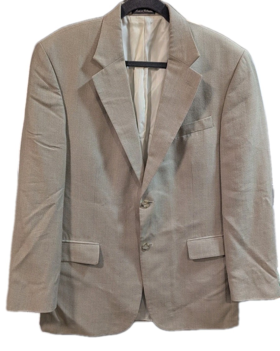 OSCAR DE LA RENTA Men's Beige Wool Silk Blend 2-Button Suit Jacket Blazer 42R