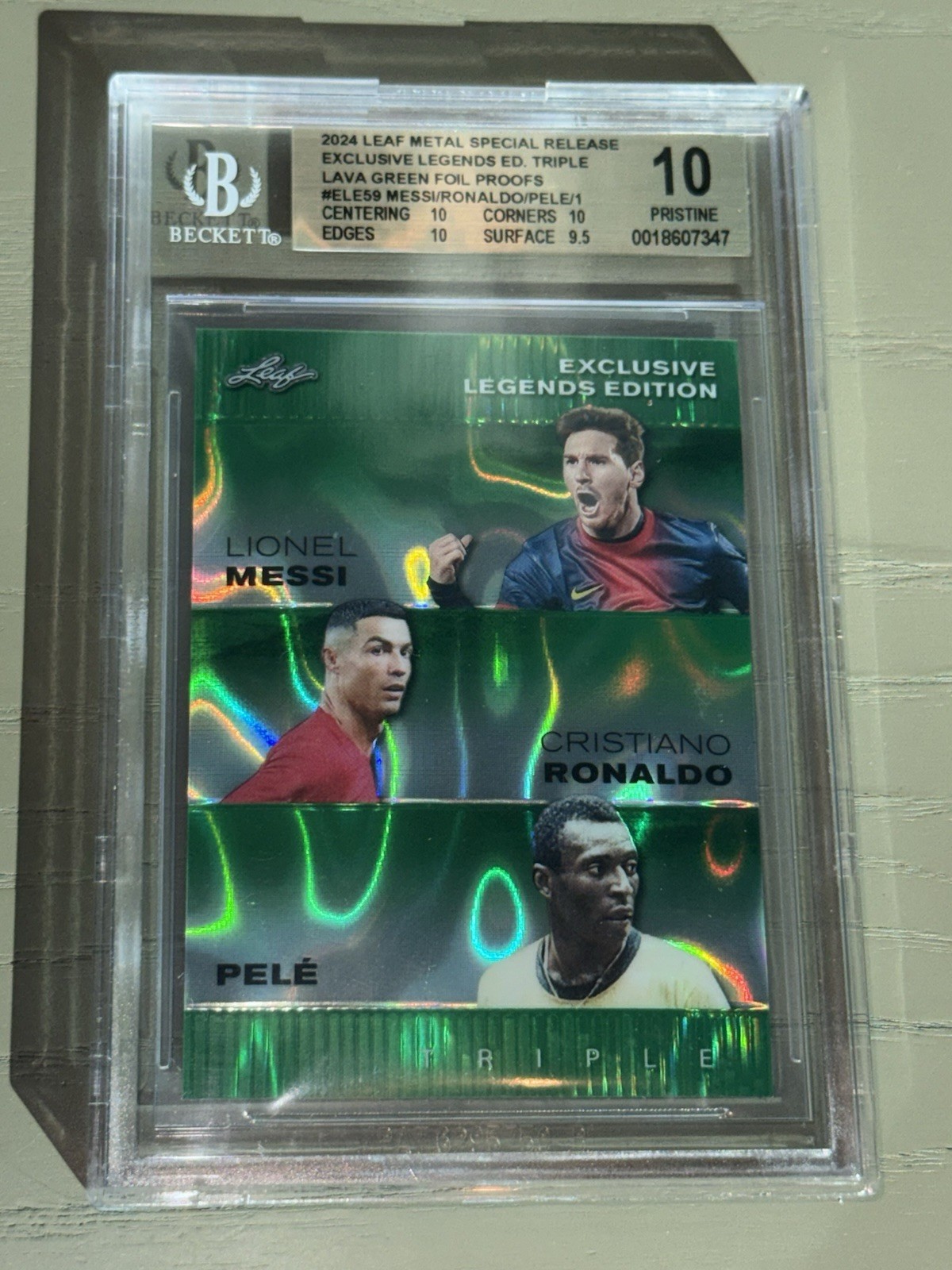 1 of 1!💎 2024 LEAF METAL LEGENDS Messi/Pele/Ronaldo REFRACTOR BGS 10 PRISTINE view 8