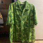 Vintage Dark Lime Green Hawaiian Scenery Shirt Hula Girl Boat Beach Hibiscus -XL — photo 2