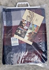 NOS Vintage Faribo Burgundy Blue Grey Plaid 52" X 48" Throw Blanket Brand New