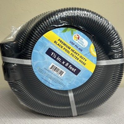 US Pool Supply 1.5in x 8ft Premium Heavy Duty Black Pool Filter Hose 2 Cuffs NEW