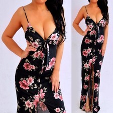 Black Pink Green Brown Floral Strappy Long Maxi Dress Size S Small NEW