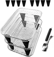 Upgrade Air Fryer Rack, Three Stackable Dehydrator Racks with Spare Clip and Sil