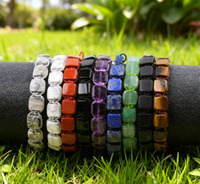 Natural Crystal Gemstone Beaded Bracelet 10mm x 10mm Square Beads Jewelry Gifts