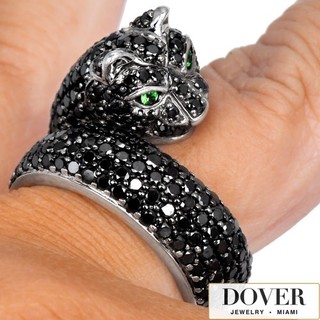 Sonia B Black Diamond 14K White Gold Panther Wrap Ring 21.6 Gr NR