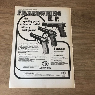 GUNS27 ZEITSCHRIFTENWERBUNG 12X9 FN-BROWNING H.P. SPORTPISTOLEN
