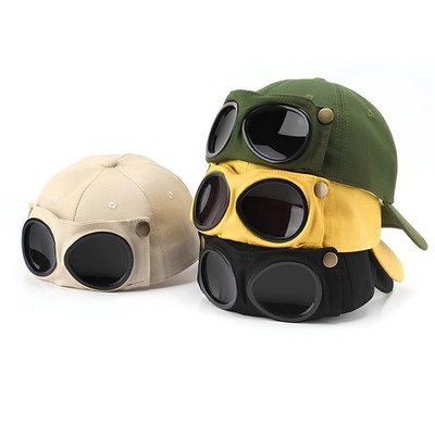 Men's Aviator Baseball Cap with Flip-Up Sunglasses Goggles