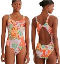 NIP Sz 12 Farm Rio x Adidas One Piece Swimsuit Pearl Citrine Colorful MSRP 80