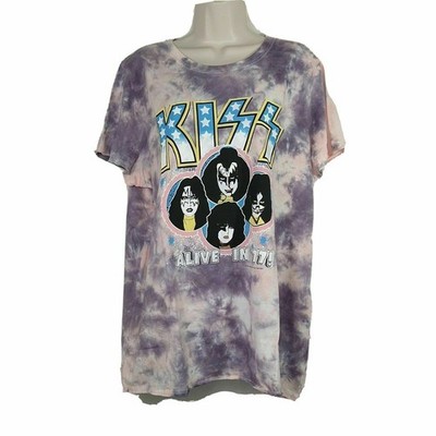 Torrid Classic Fit Crew Kiss T-shirt Band Tee Size 1 1X 14 16 Purple Tie Dye NEW
