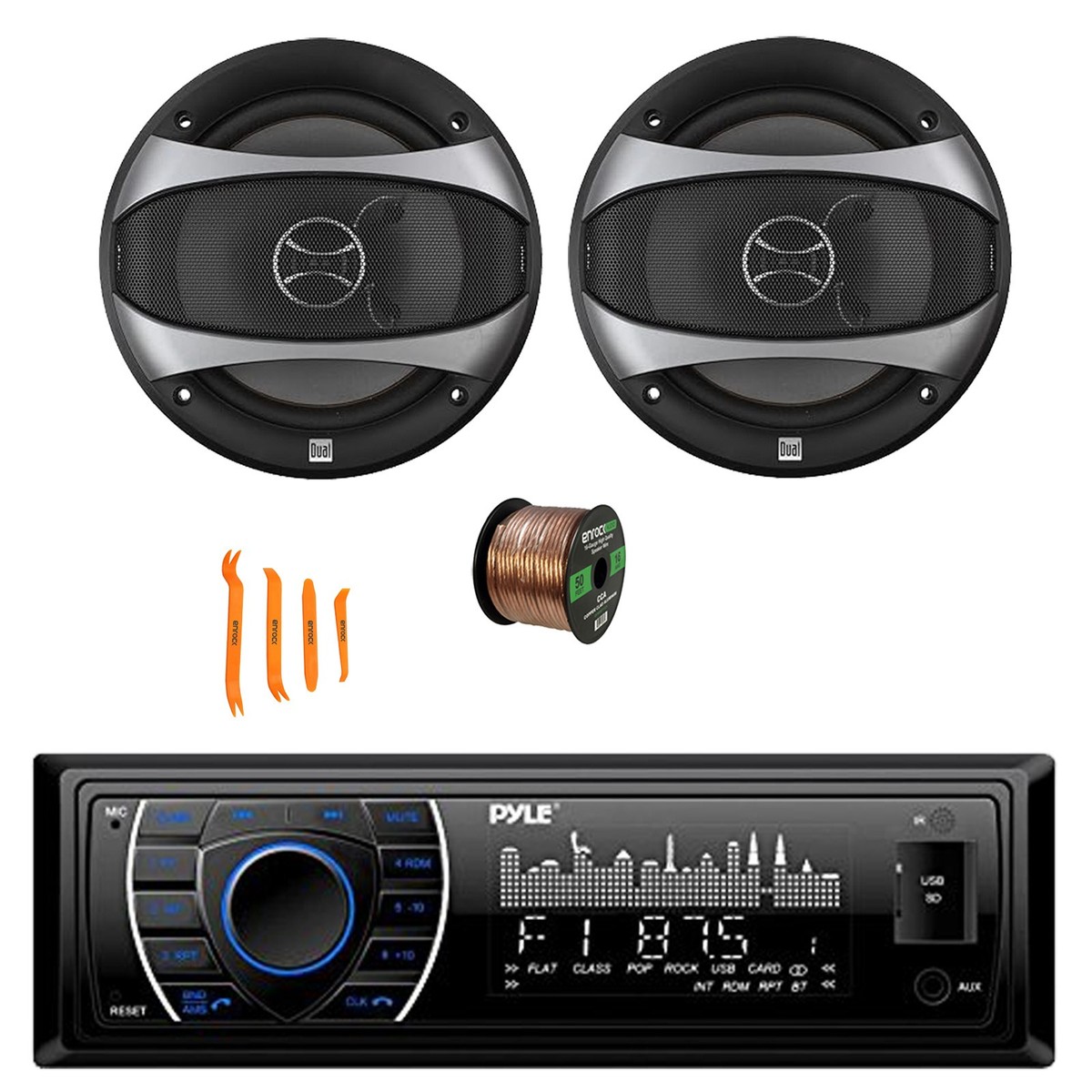 Pyle PLRMR27BTB Single DIN Bluetooth Marine Receiver,2x 6.5