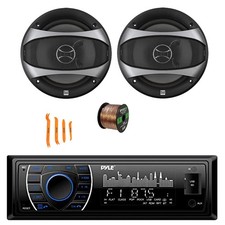 Pyle PLRMR27BTB Single DIN Bluetooth Marine Receiver,2x 6.5" Speaker, Wire, Tool