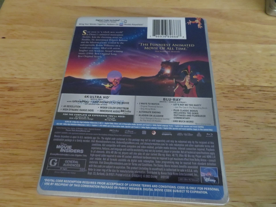 NEW--Disney 100: Aladdin (4k Ultra HD UHD, Blu-Ray, Digital) Steelbook Foto 2 de 2