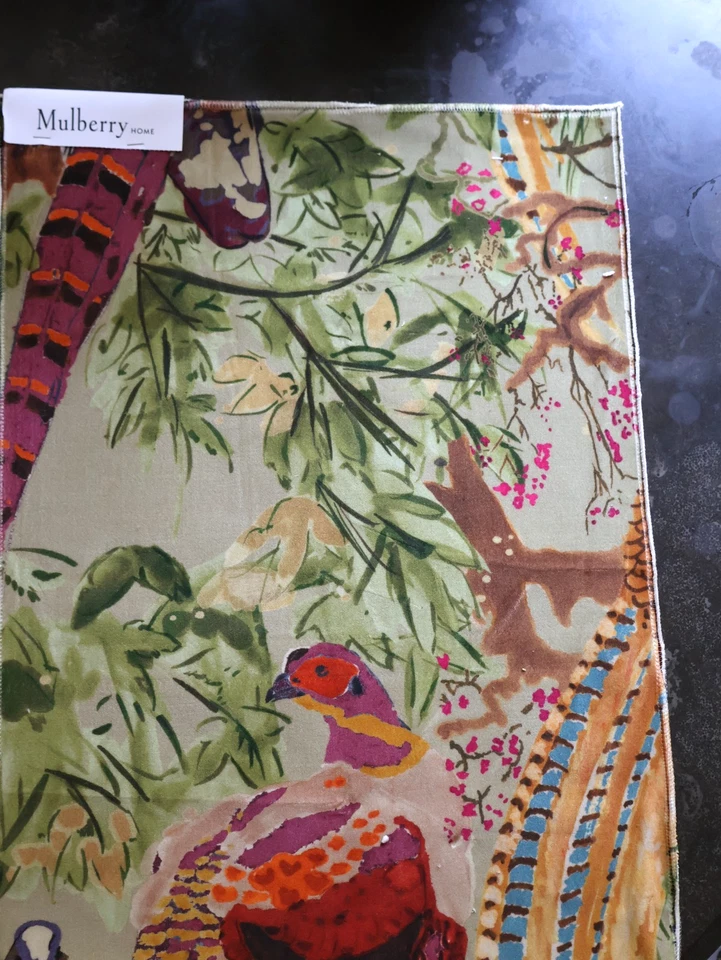 BRAND NEW SAMPLE 13" X 18" Mulberry Home, Game Birds Linen, Pheasants VELVET - Image 2 of 3
