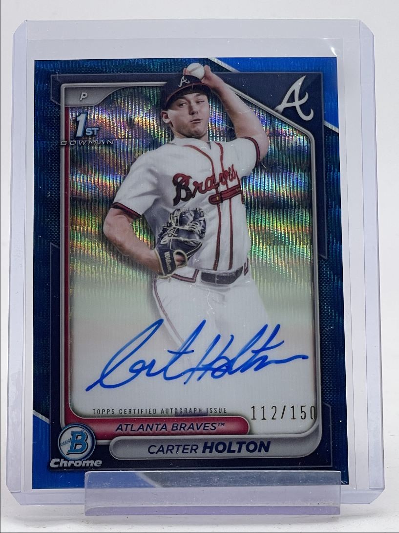 CARTER HOLTON 2024 BOWMAN CHROME DRAFT 1ST BLUE WAVE AUTO /150 Q1410